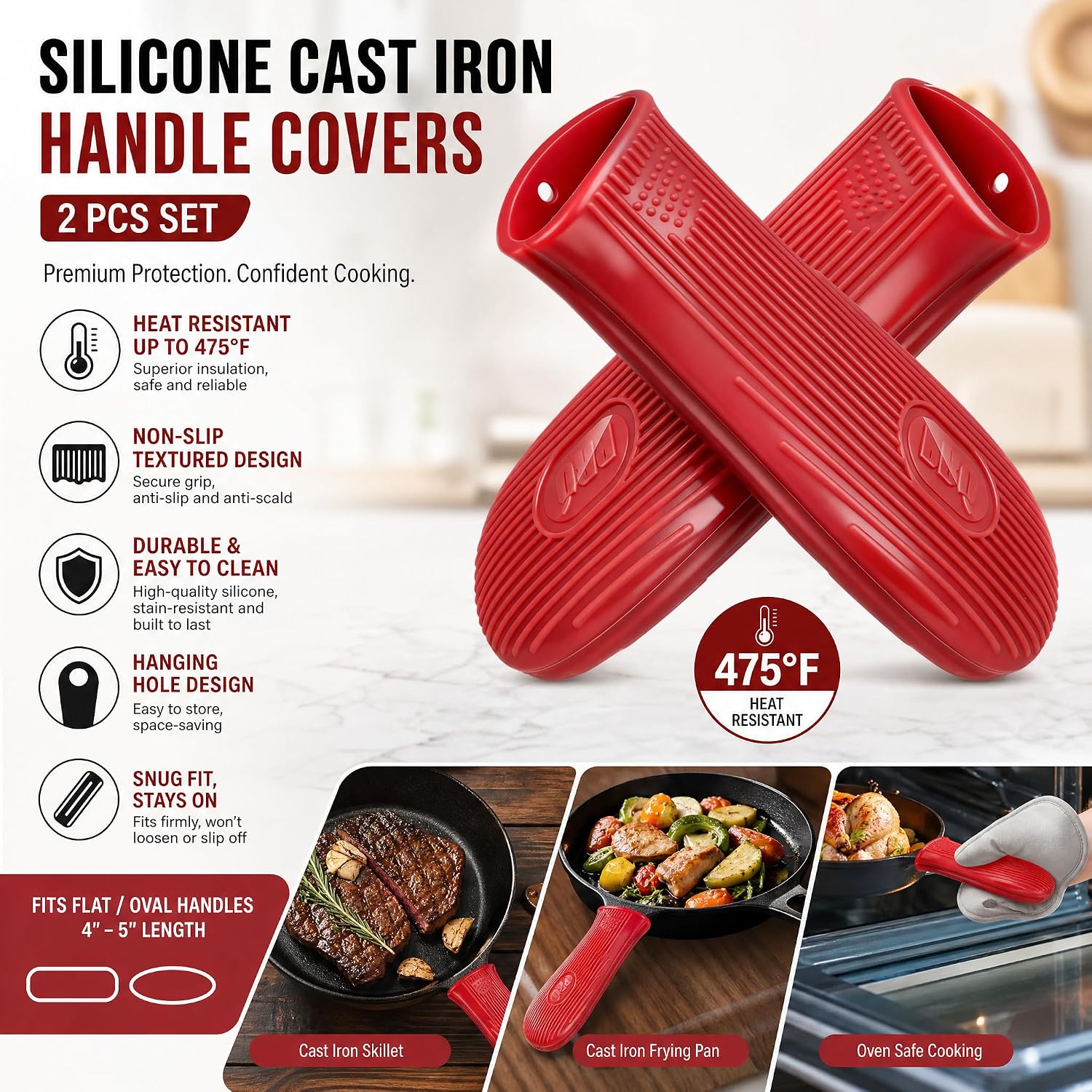 Cbiumpro 2 Pack Heatproof Cast Iron Handle Cover Holder for Hot Skillet Pan