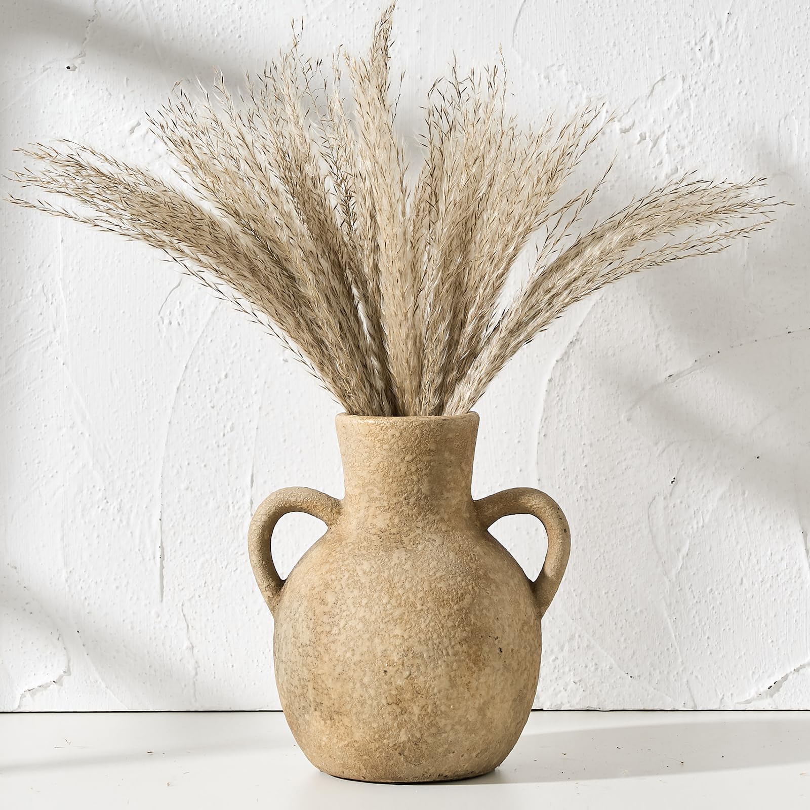 SIDUCAL Rustic Ceramic Farmhouse Flower Vase with 2 Handles, Terracotta Vase, Decorative Pottery Flower for Home Decor, Table, Wedding, Living Room,