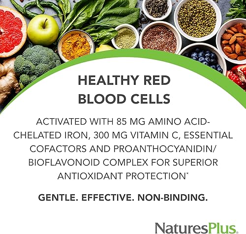 Miniatura 8 de NaturesPlus Hema-Plex Iron - 60 tabletas - 85 mg de hierro elemental + vitamina C y bioflavonoides para glóbulos rojos saludables, vegano, sin