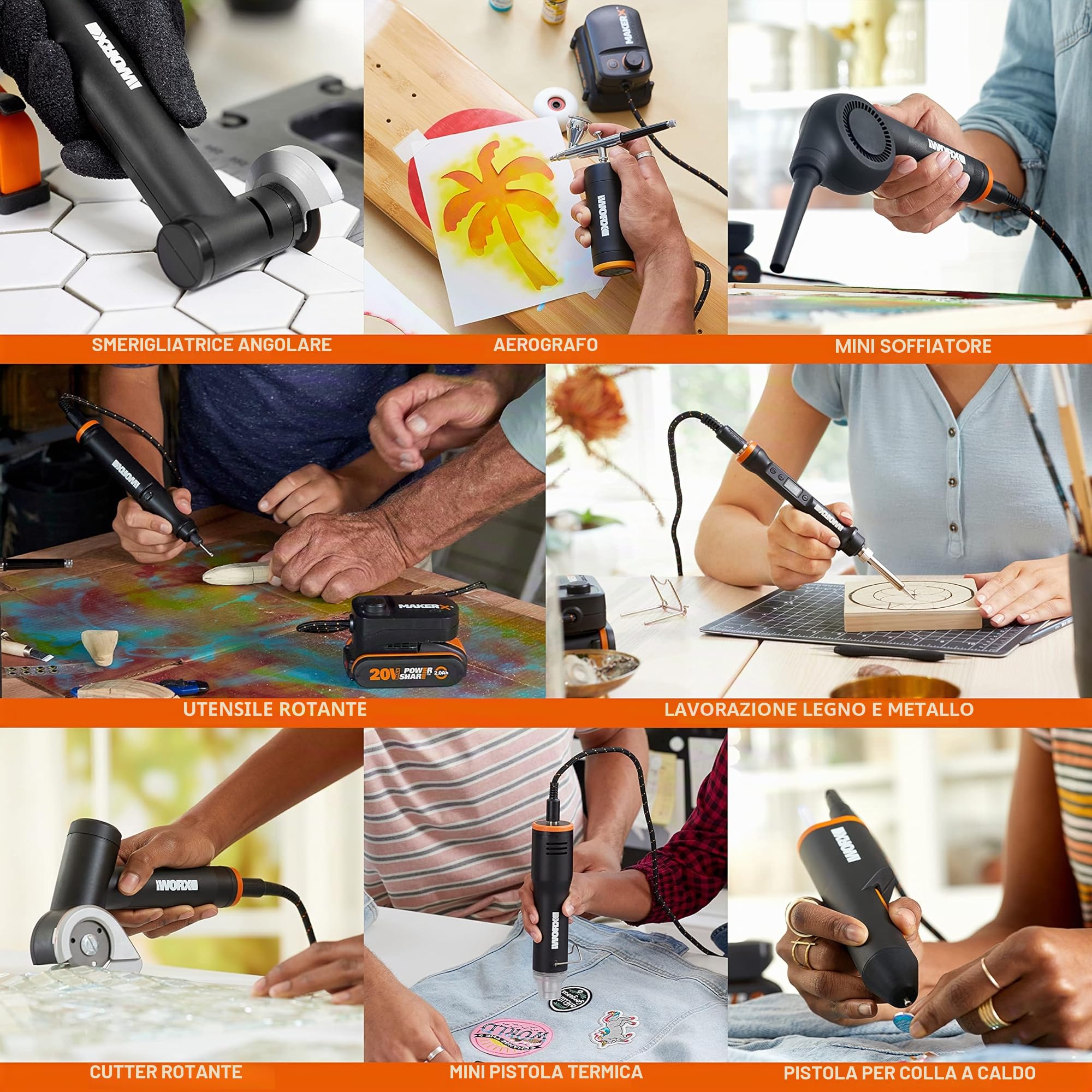 WORX 18V(20V MAX) Adattatore MakerX HubX WA7161, PowerShare, Controllo Velocità Variabile, Porta USB, Gancio per Cintura, Alimenta Tutti gli Utensili MakerX