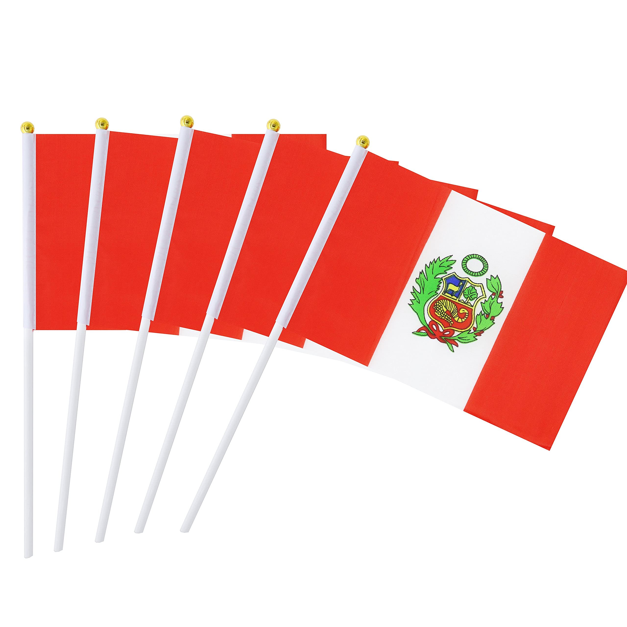 5 Pack Peru Peruvian Mini HandHeld Stick Flag,Suitable For Various Holiday Parties,And National Flag Day.