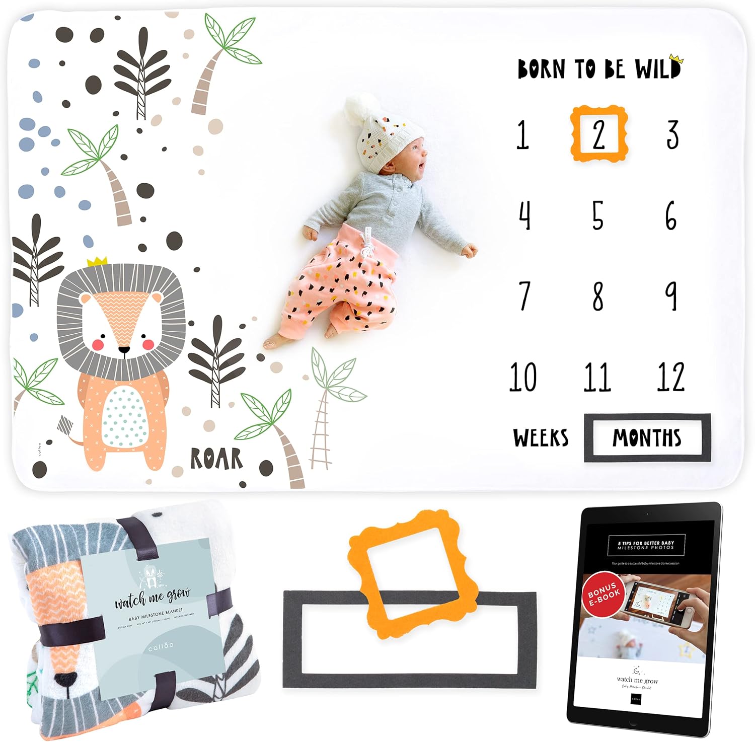 Calloo Baby Monthly Milestone Blanket for Baby Boy, Monthly