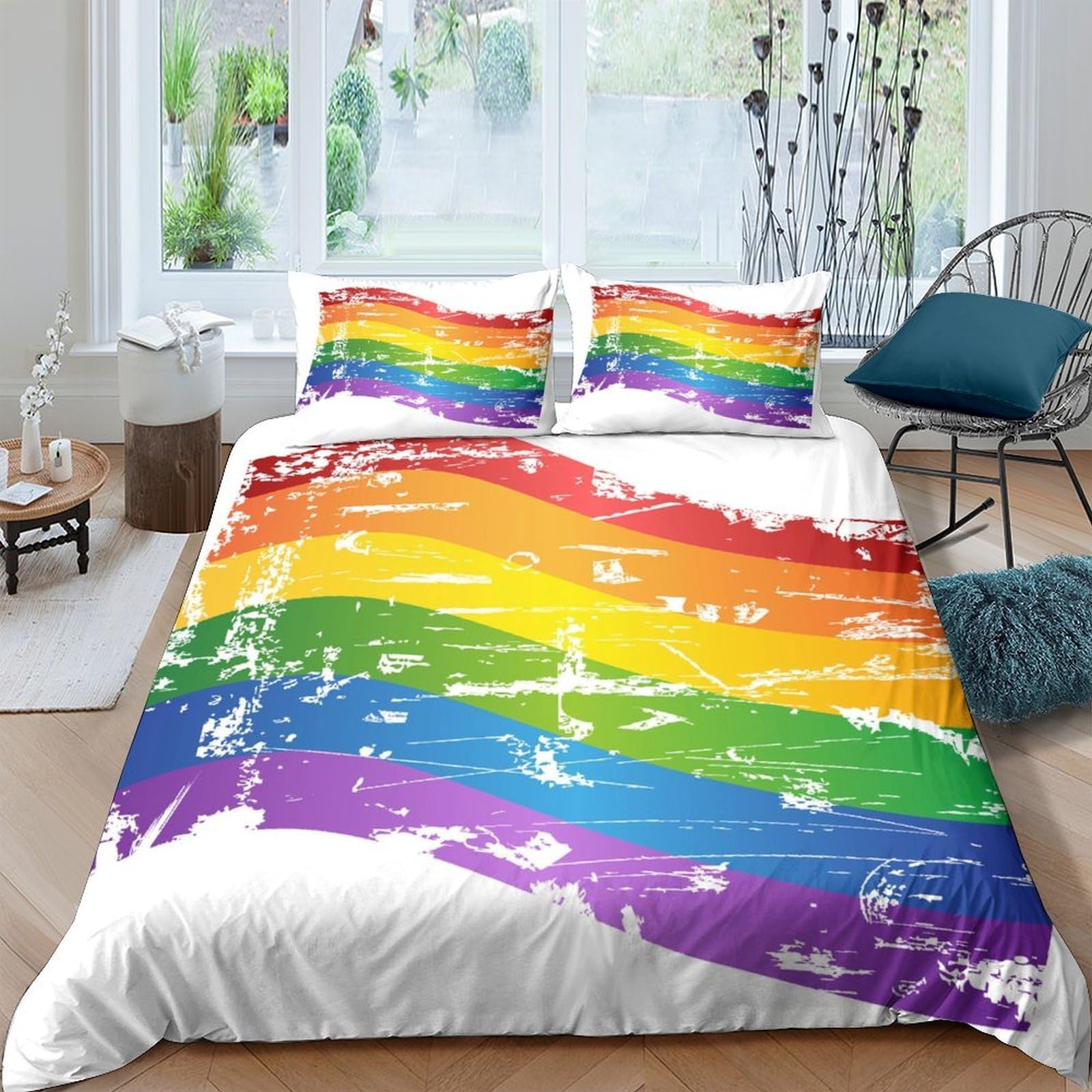Ctjqhvkz Style-1 3D Printed Rainbow Splash Fitted Sheet Microfiber Multicolour Stripe Bed Cover For Bedroom Dorm Mattress Protection Single（135X200cm）