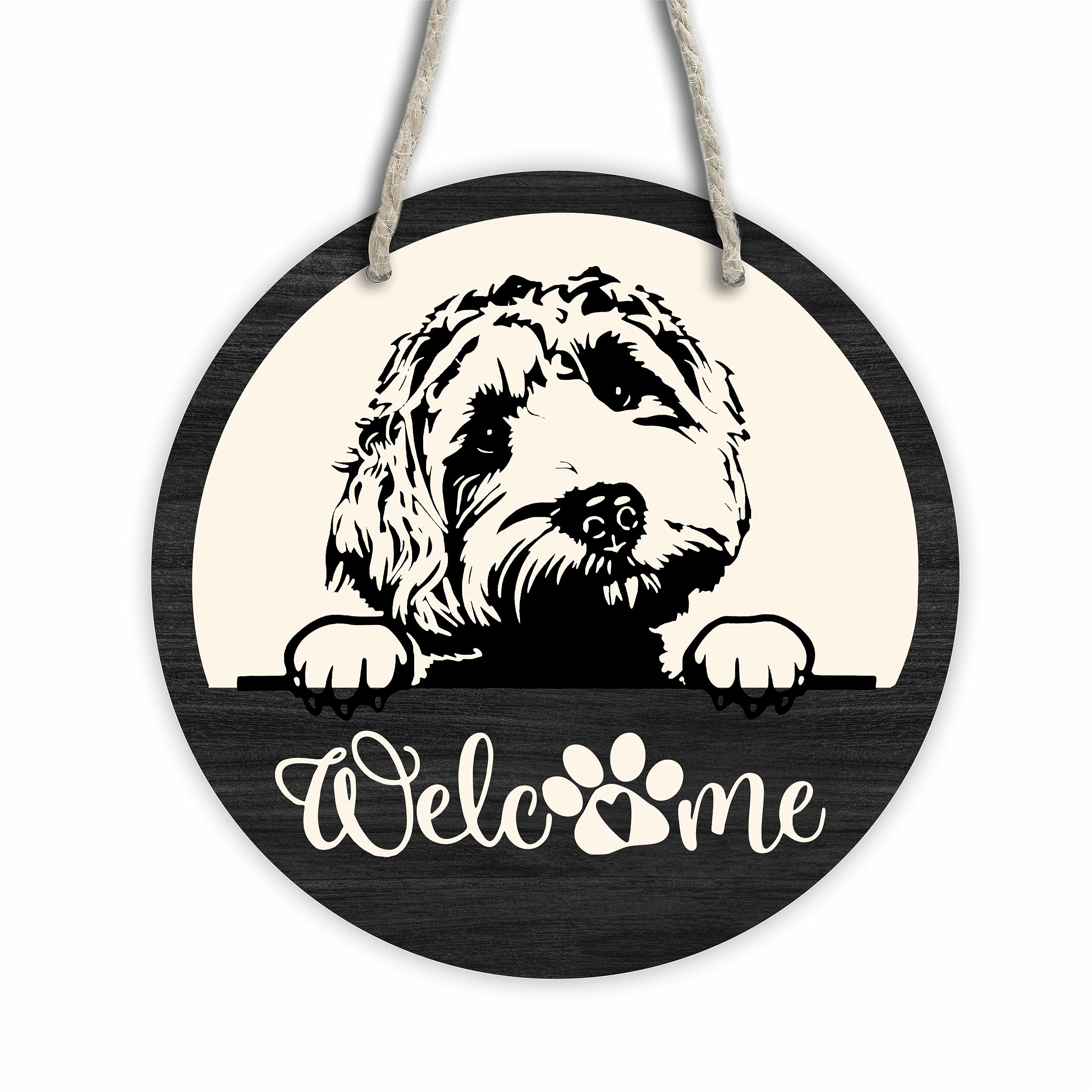 Wooden Welcome Door Sign, 6" Puppy Theme Front Door Hanger, Dogs Wall Door Sign Decor, Rustic Wood Hanging Sign For Entryway, Door Bell Wall Sign Home Party Outdoor Wall Decorations-B06