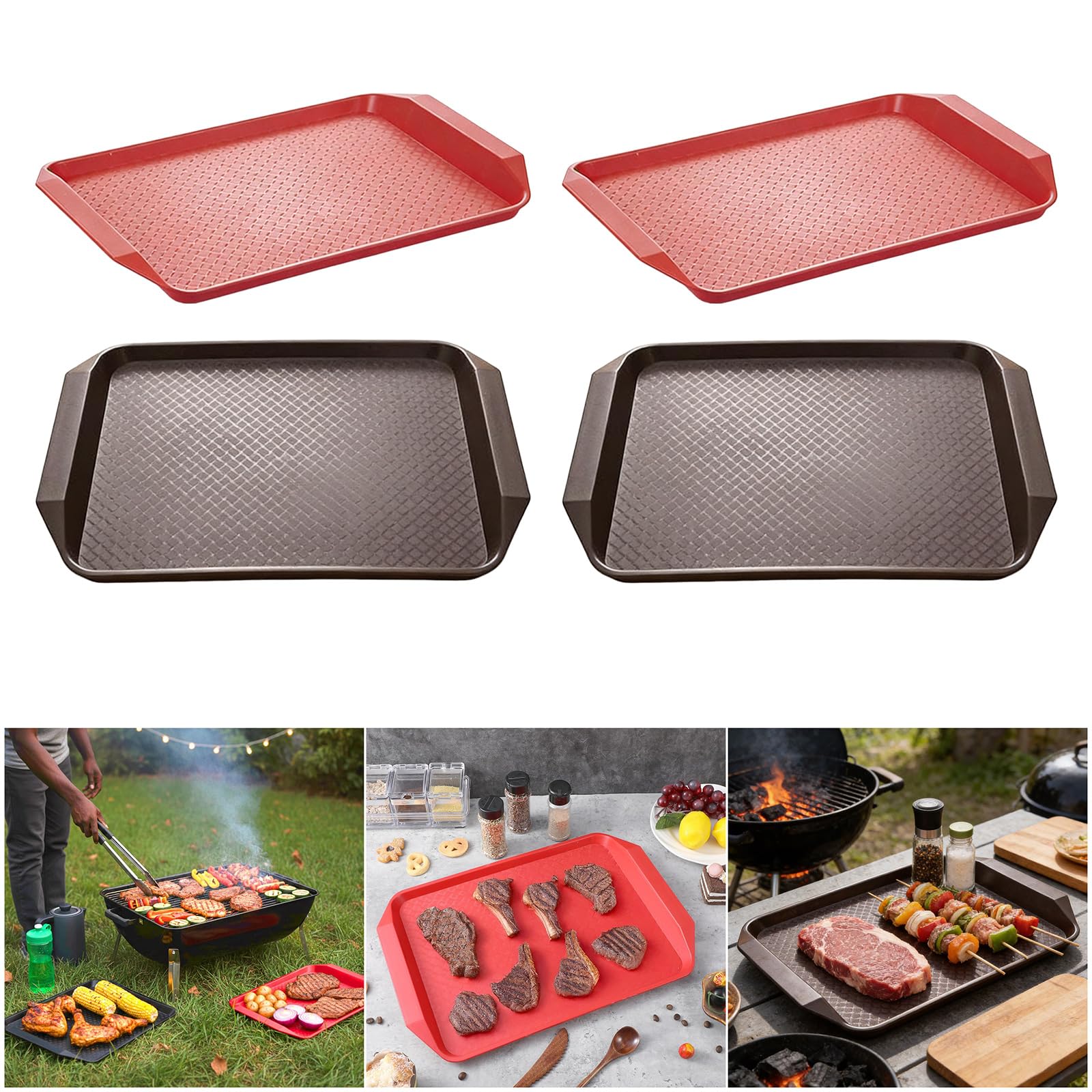 Confezione da 4 vassoi da portata per barbecue e picnic, realizzati in melamina antiscivolo e facili da trasportare e da pulire