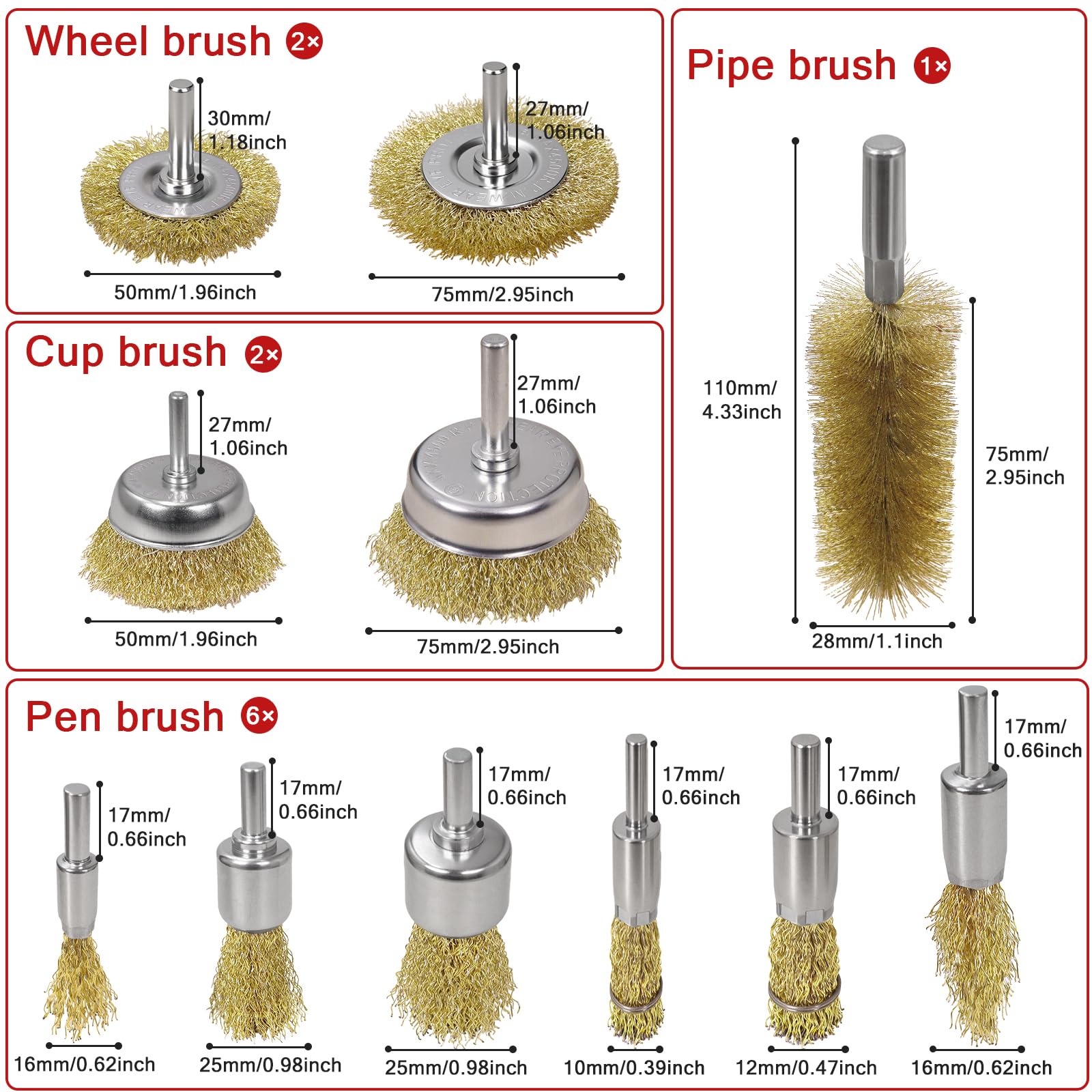 Spazzola per la pulizia del filo di ottone per trapano, filo di acciaio al carbonio abrasivo rivestito in ottone con setole morbide, fusto da 1/4" per rimozione del metallo, ruggine e colore