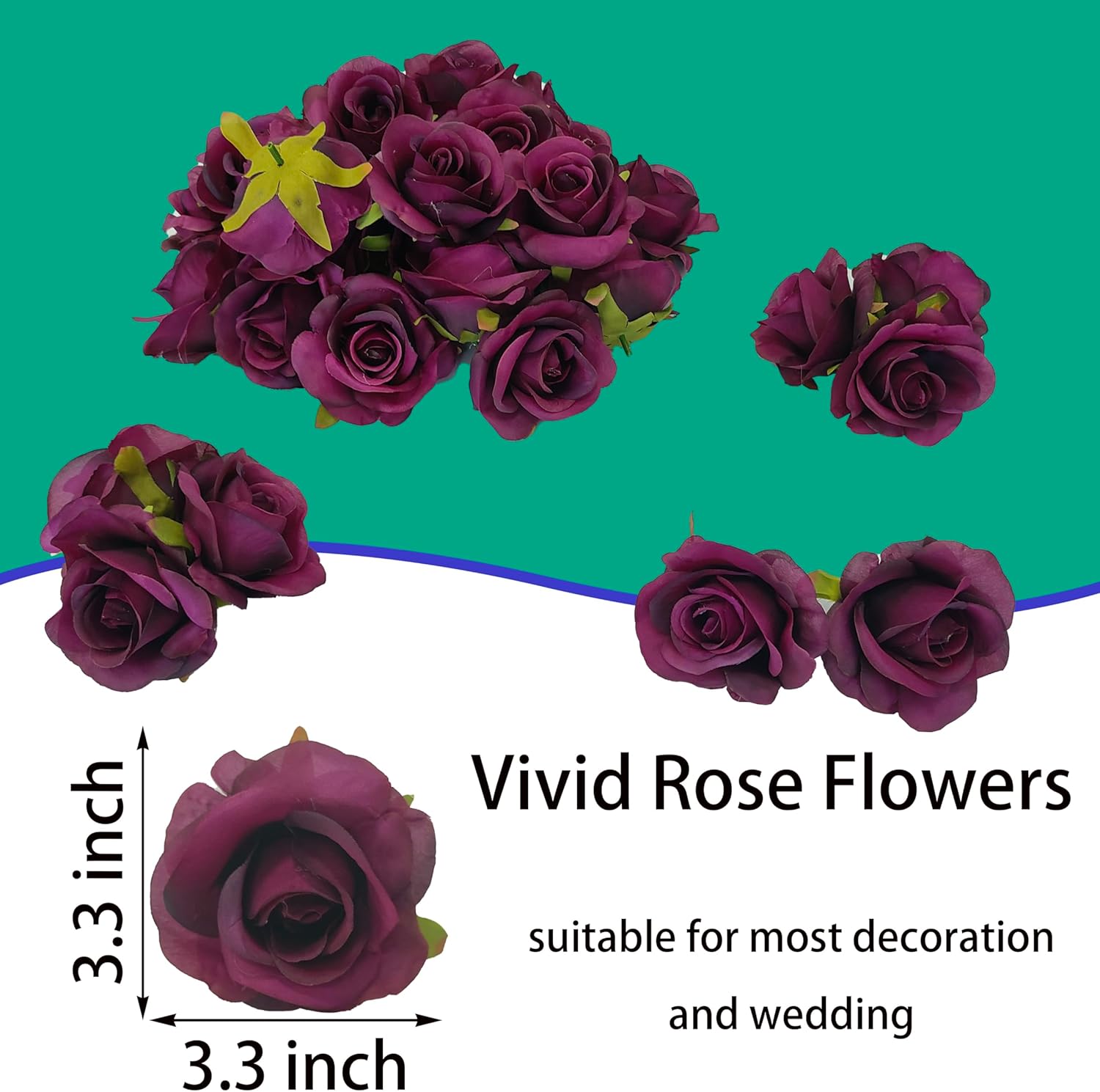 Artificial Satin Rose Flower Heads,42 Pcs Silk Rose Heads with Stems,3.5'' Rose Artificial Flowers Bulk,Artificial Rose Flower Heads for DIY Crafts Bouquet (42, Burgundy) - Image 4