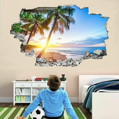 Miniatura 3 de Decoración de pared 3D de paisaje 3D, calcomanía de pared extraíble para habitación, palmeras, calcomanías de pared para niñas, niños, guardería,