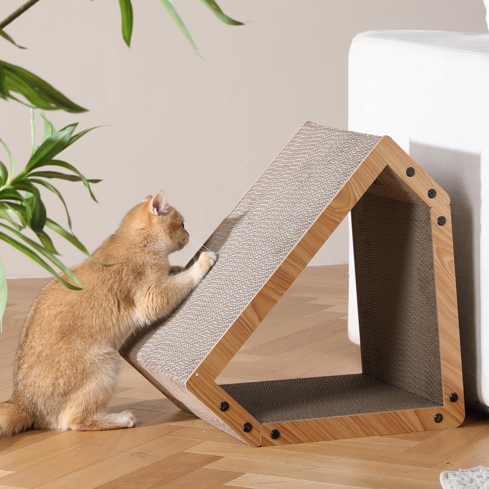 FUKUMARU Rascador para Gatos, Extra Larga 42 cm Rascador de cartón en Forma de casa para Gatos, Resistente Tabla rascadora para Gatos Hecha de Papel Corrugado, Grande