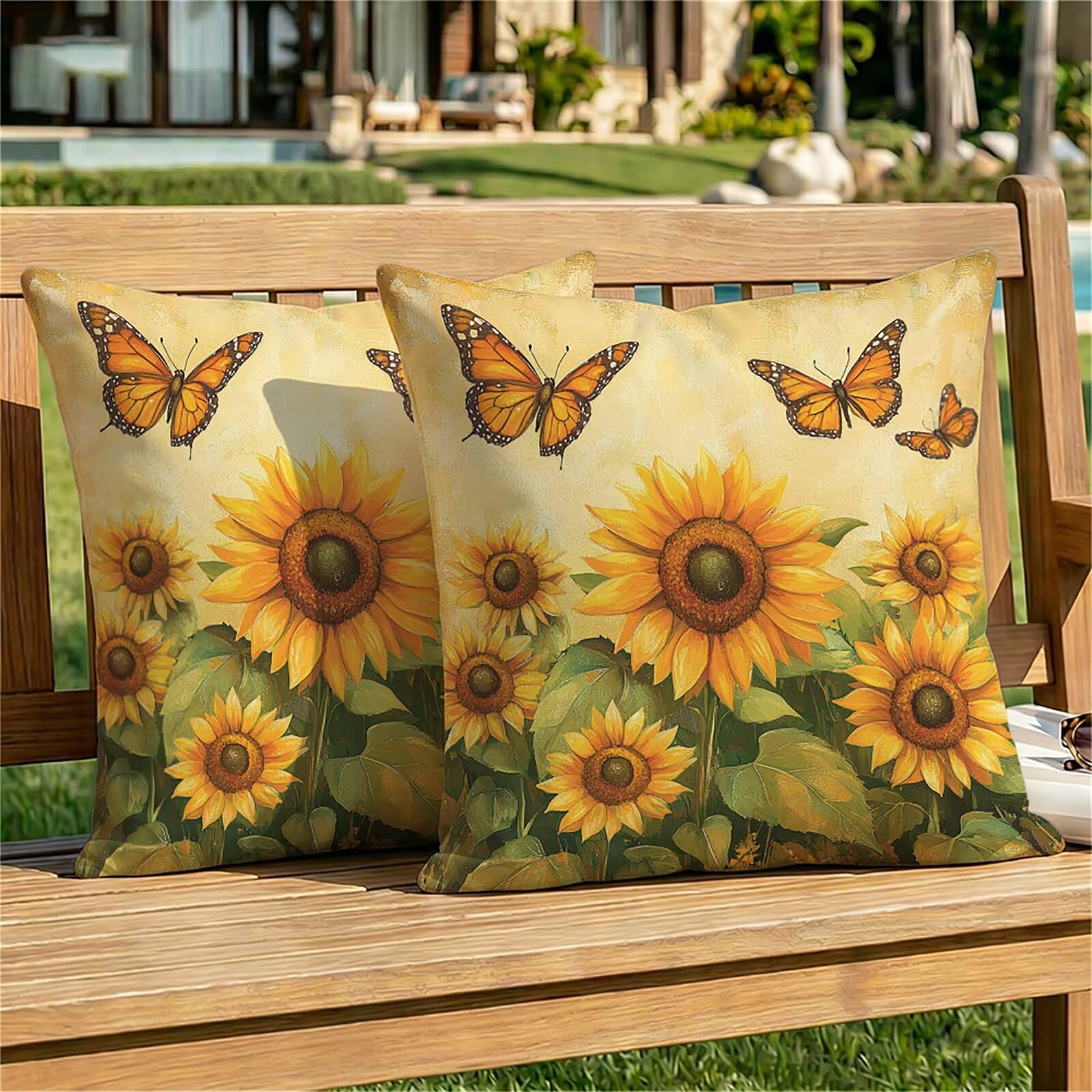 Coussin extérieur imperméable ocre 50x50 cm en velours pour salon de jardin
