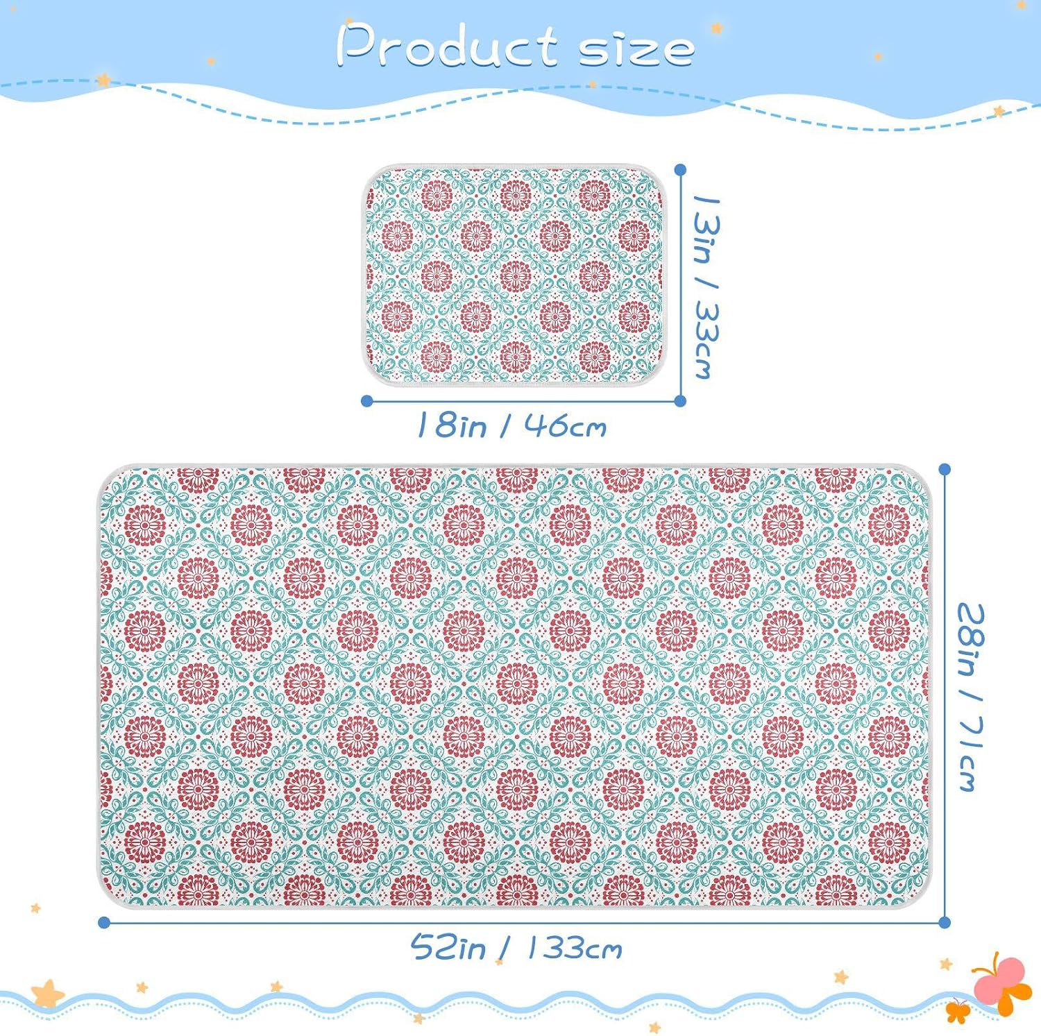 Baby Cooling Mat Abstract Art Floral Ice Silk Breathable Mesh Summer Crib Mattress Pad with Pillowcase, Soft Cooling Sleeping Surface for Infant & Toddler, 52"x28"