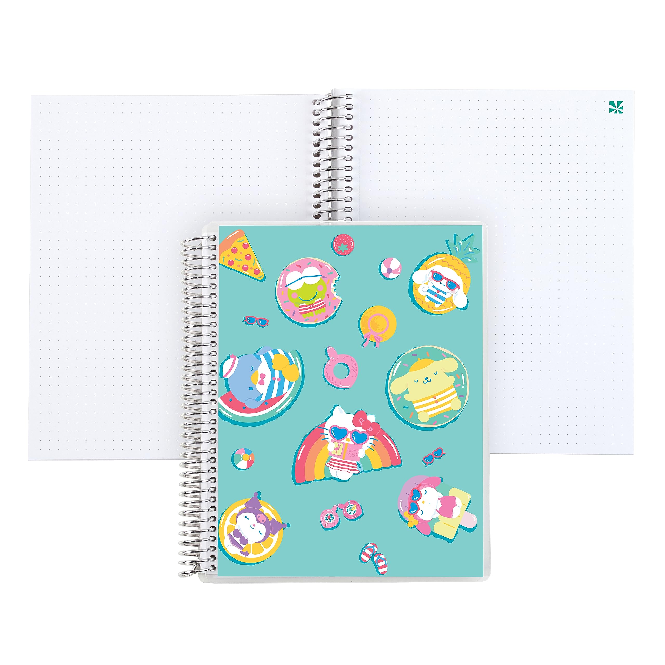 Erin Condren 7" x 9" Dot Grid Platinum Spiral Notebook - Hello Kitty & Friends Sweet Swim. 160 Dot Grid Pages for Note Taking & Design Notebook. 80 lb. Thick Mohawk Paper. Stickers Included