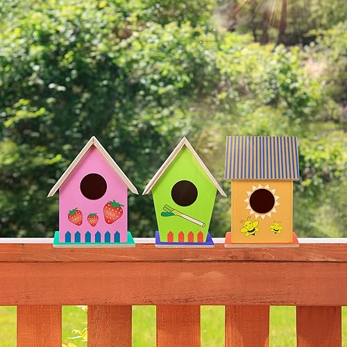 Miniatura 6 de Jetec Kit de 12 piezas de casa de pájaros de madera, para construir y pintar casas de pájaros sin terminar, artes de madera para niñas y niños,