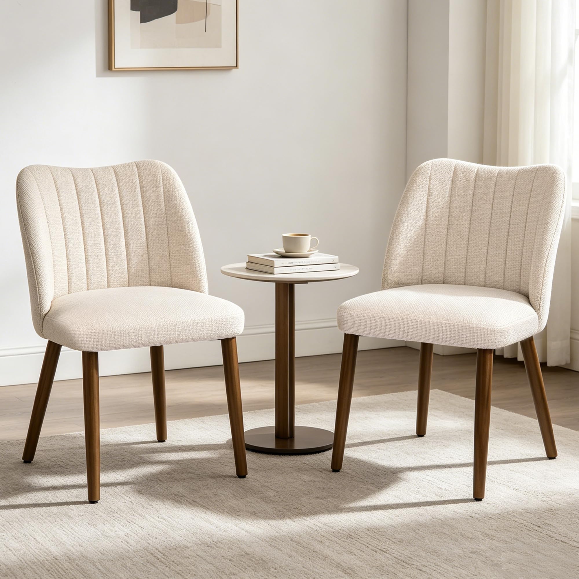 Duhome Esszimmerstuhl 2er Set Leinenstuhl Gepolstert mit Holzbeinen Modern Küchenstuhl für Esszimmer Wohnzimmer Küche, Beige