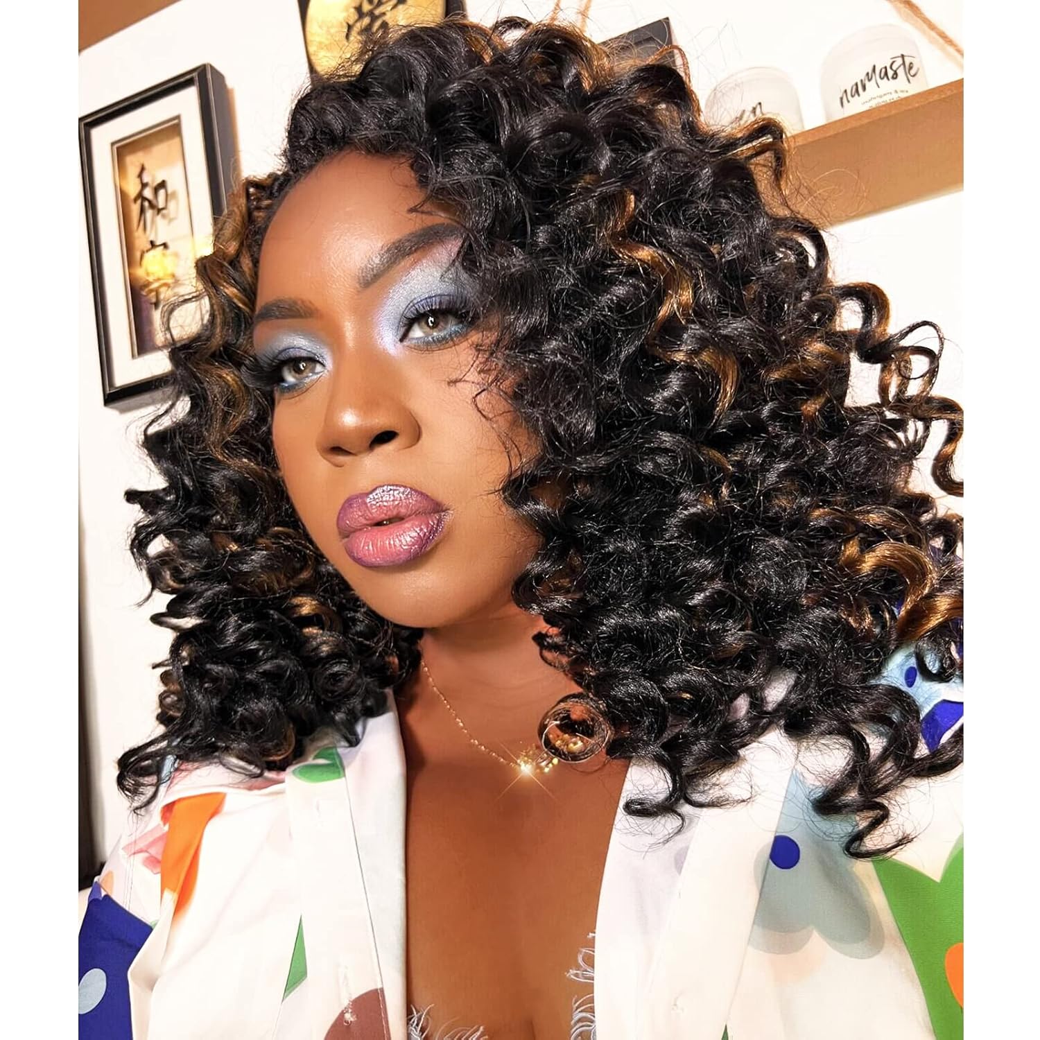 ToyoTree Ocean Wave Crochet Hair - 18 Inch 8 Packs Black Mix Brown Long Curly Deep Wave Crochet Hair, Synthetic Ocean Wave Braiding Hair Extensions (18 Inch,P1B/30-8P) 18 Inch (Pack of 8) P1B/30