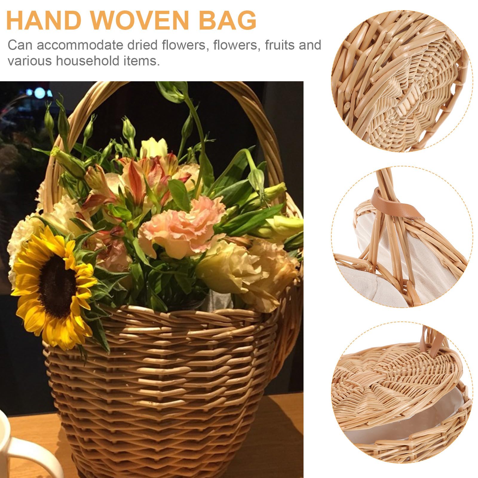 UPKOCH Handgewebte Französische Rattantasche mit Großer Kapazität Elegante Natürliche Schultertasche für Damen für Reisen und Partys Zufällige Farbe