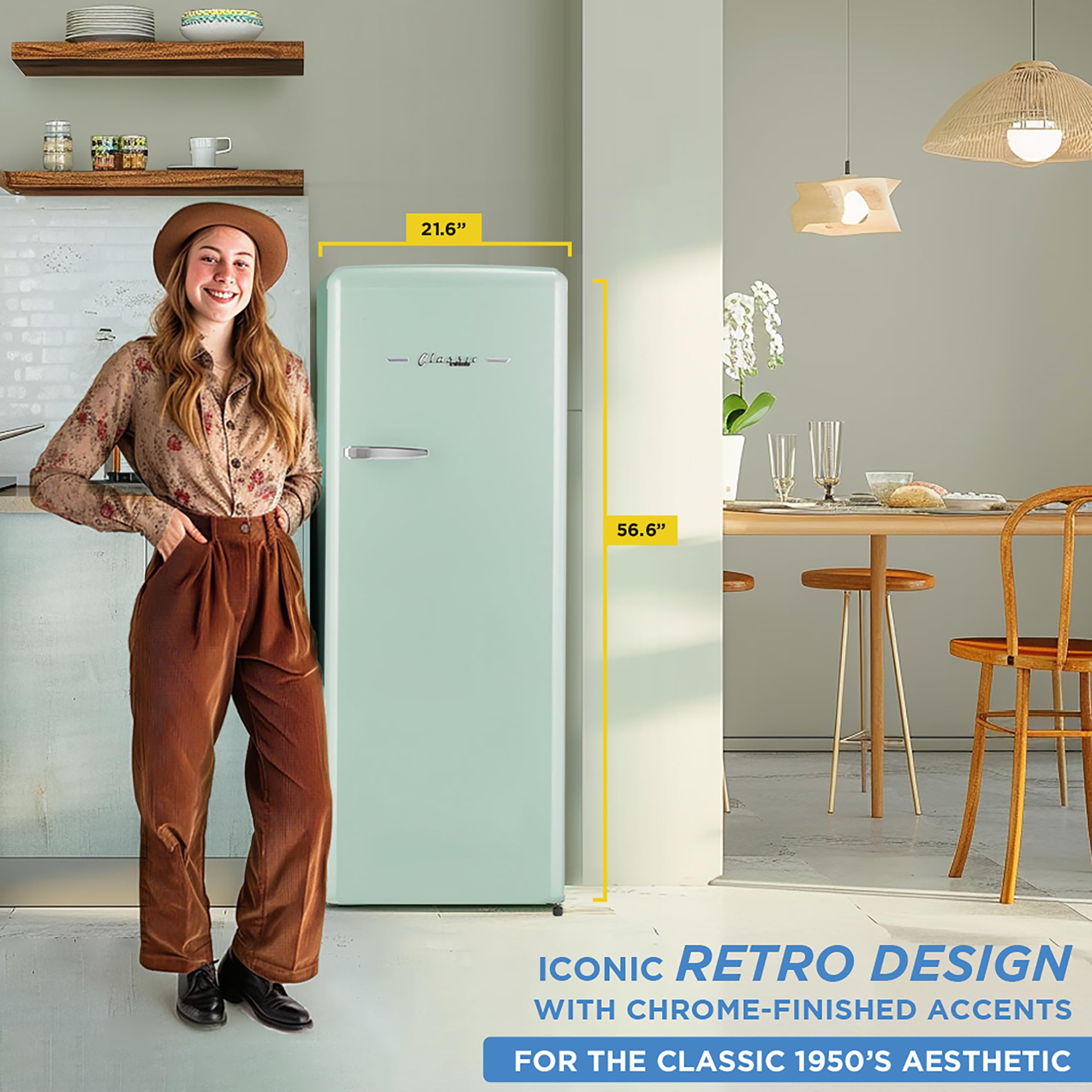Unique Appliances Classic Retro Refrigerator With Freezer, 8 Cu./Ft. Storage Capacity, Energy Certified Apartment Fridge With Freezer, Ac Refrigerator, Summer Mint Green on Fridge.com - View 2
