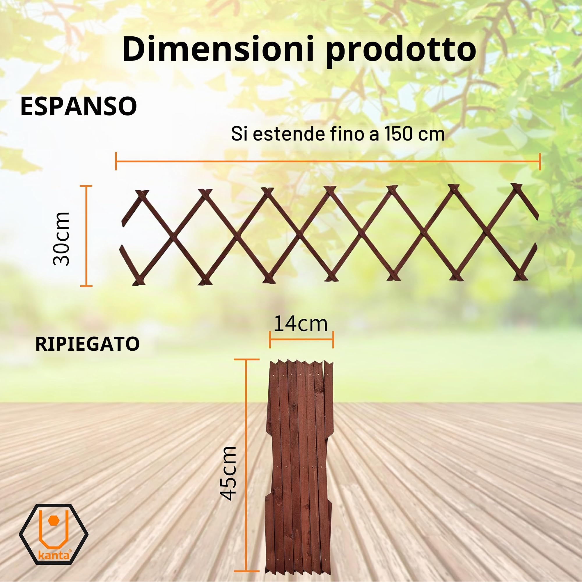 3 graticci espandibili da giardino in legno color marrone scuro, ogni pezzo si espande fino a 150 x 30 cm