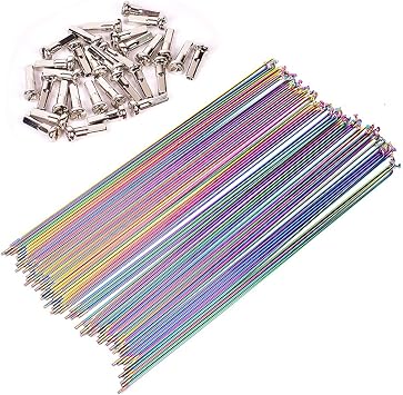 12pcs 2.0mm Stainless Steel Spokes Vacuum Plated Rainbow Spokes 26 27.5 29 Inch Spoke Caps Mountain/Road Bike Spokes (Color : 259MM X 12pcs)