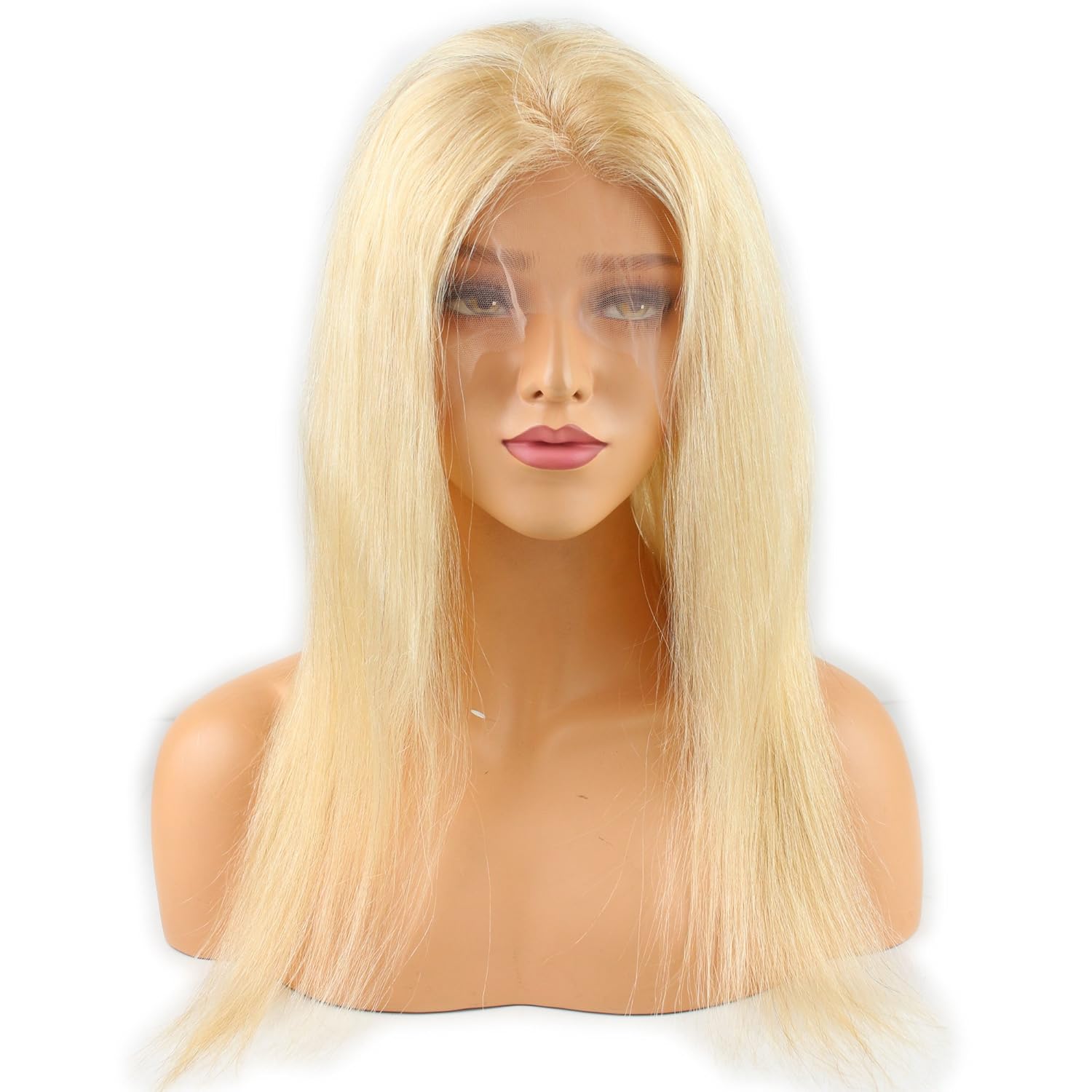 360 Lace Frontal Blonde #613 Silk Straight Brazilian Virgin Remy Human Hair Lace Band Frontal Closure Natural Hairline Bleached Knots with Baby Hair for Black Women 18 inch