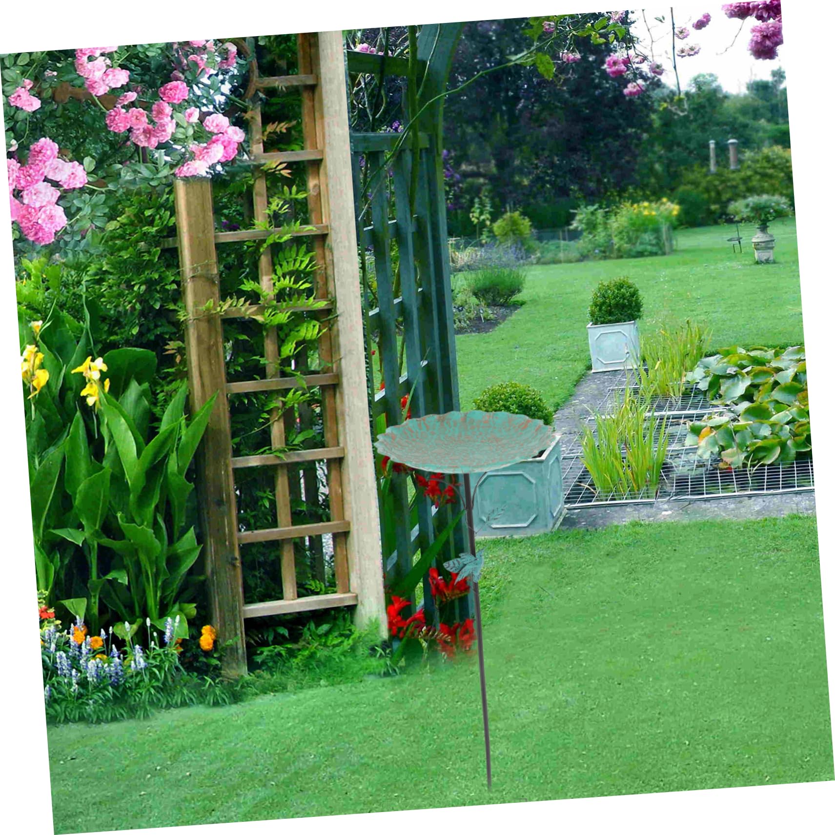 POPETPOP Bain d'oiseaux avec Piquet pour Jardin et Terrasse, Bassin pour Oiseaux de Cour, Design à Enfoncer Le Sol, Attire et Perruches