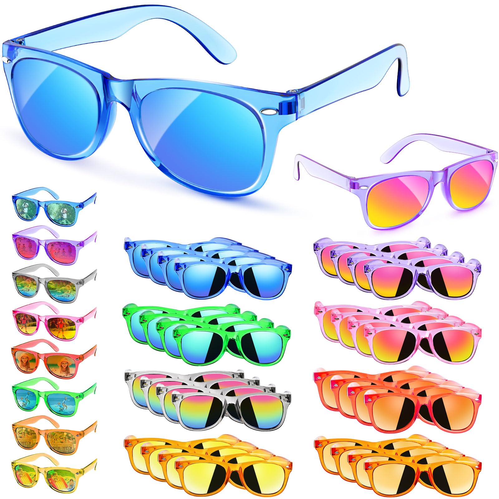 Rugort Kids Sunglasses 32 Bulk Party Favors, Toddler Boys Girls Age 3-8 Birthday Favor Summer Goodie Bags Stuffers, Neon Sunglass with UV 400 Protection for Students Valentines Easter Day Gifts