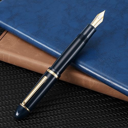 Miniatura 8 de Jinhao X159 - Pluma estilográfica de punta fina, color azul oscuro con clip dorado, acrílico de gran tamaño