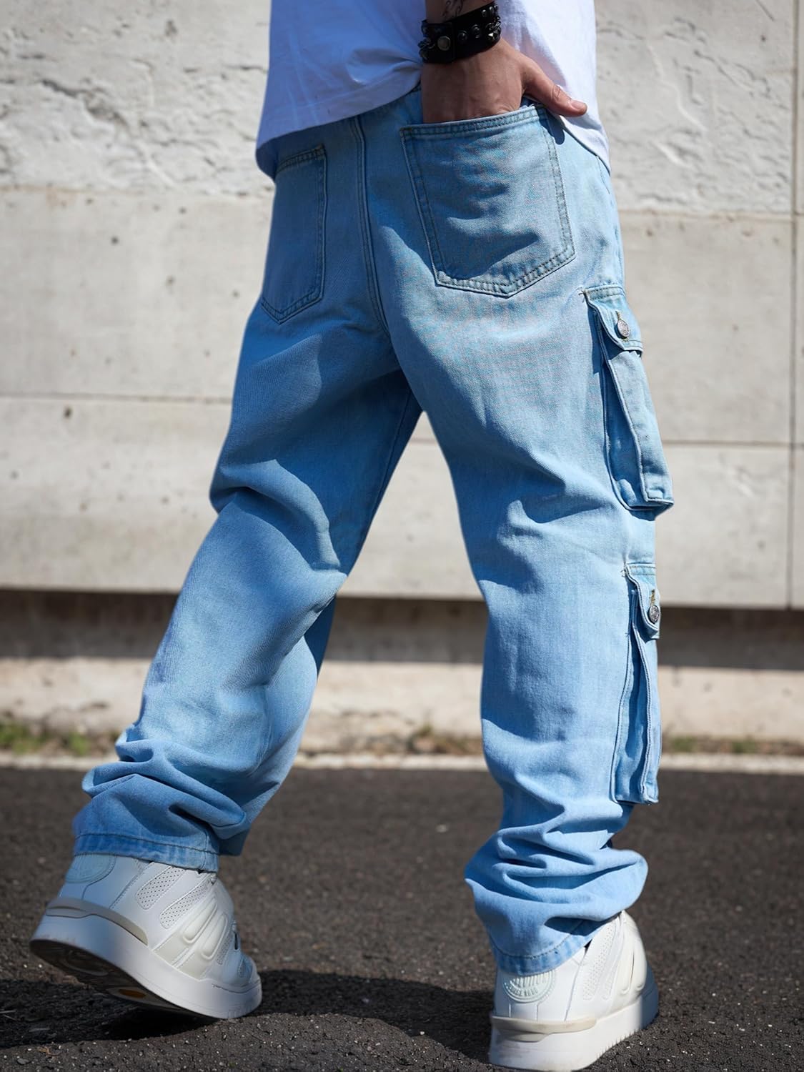 Idopy Washed Vintage Loose Fit Baggy Street Style Hip Hop Cargo Jeans Denim Pants
