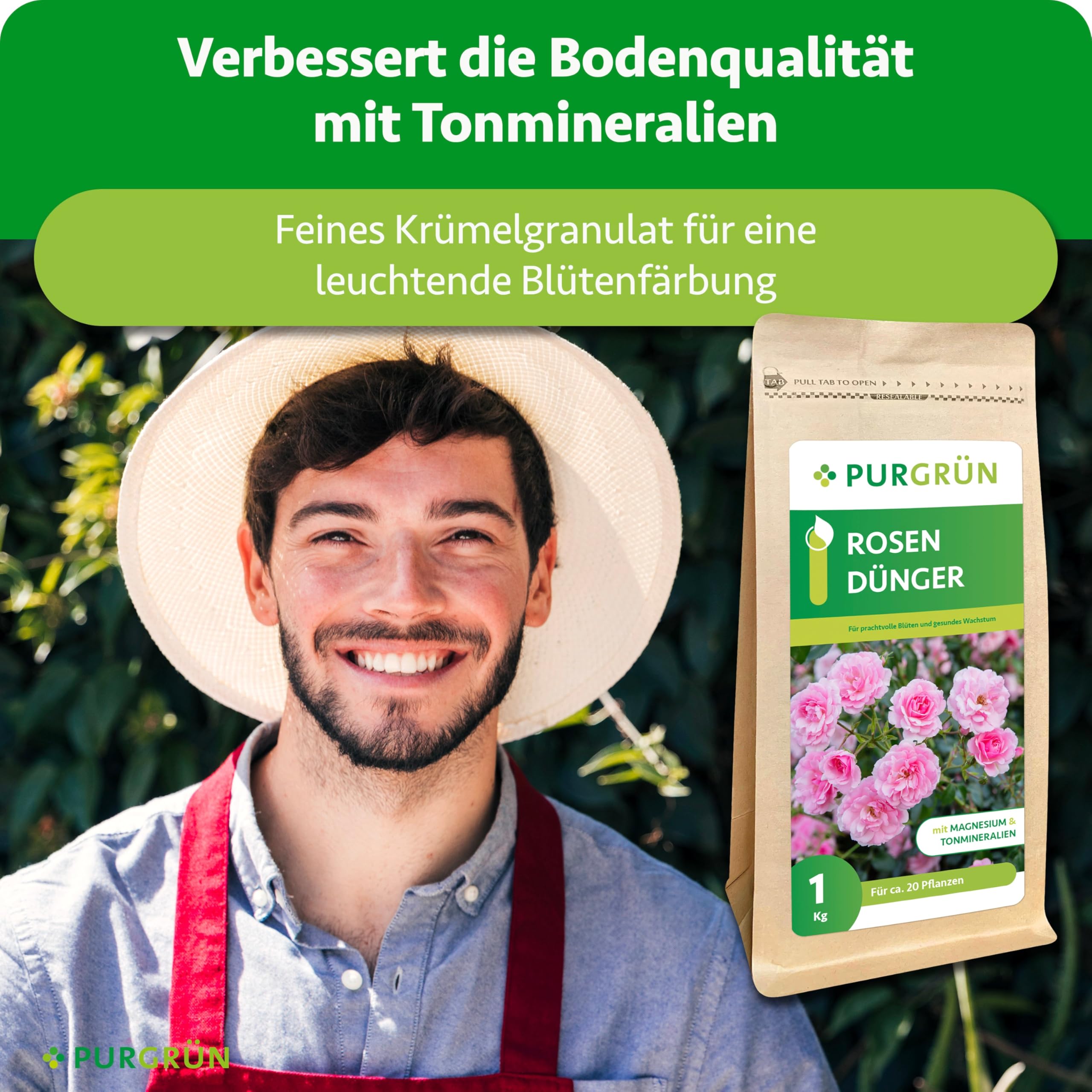 Rosendünger 1 kg – Organisch-mineralische Rezeptur – Feinkörniges Krümelgranulat – NPK 9+4+8 – Extra Magnesium für prächtige Blüten – Verbessert die Bodenqualität – Für gesunde Rosen