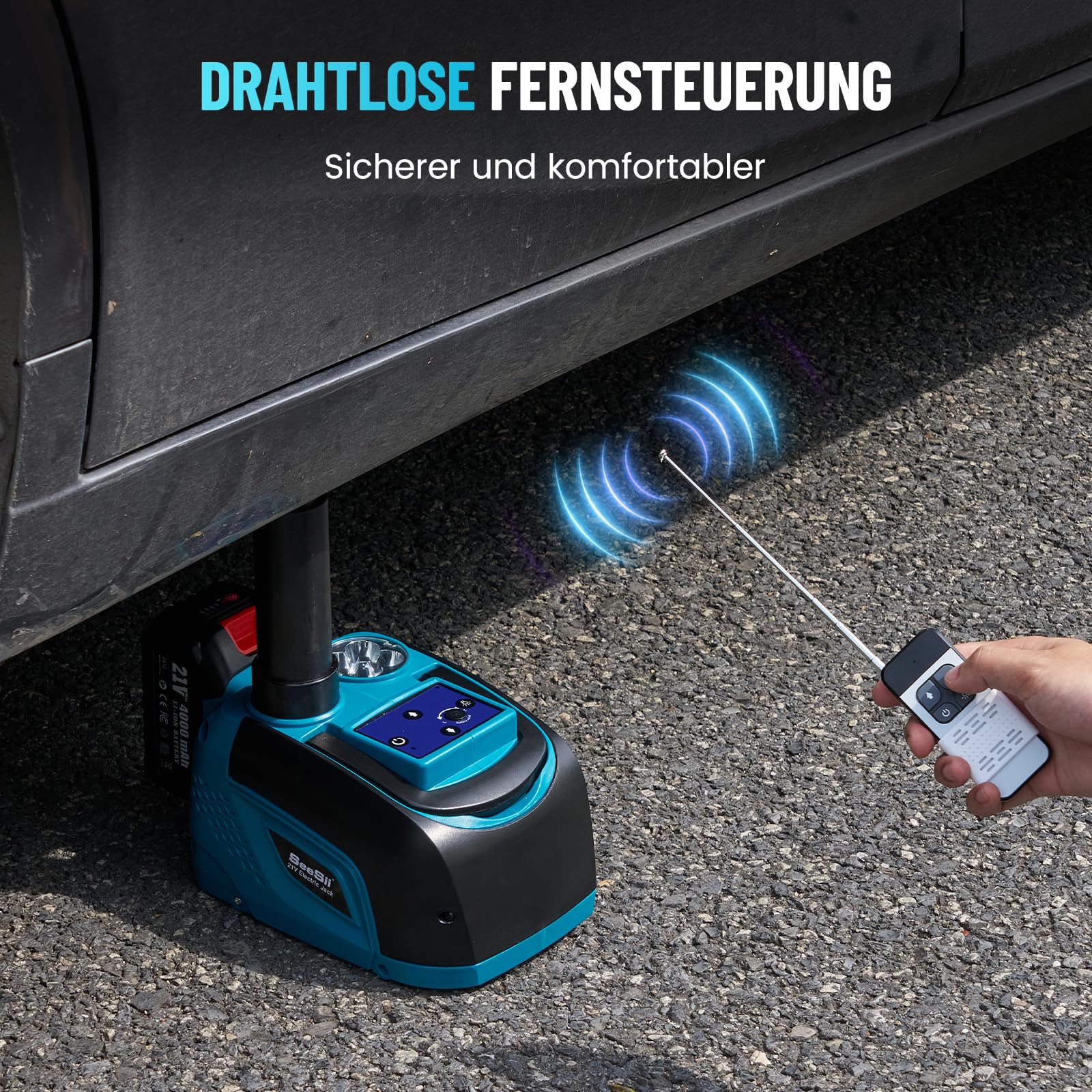 Seesii Elektrischer Wagenheber 5T 3T mit Akku, 21V Akku-Hydraulik Wagenheber Set mit 4,0Ah Batterie & Ladegerät, Kabelloses Reifenwechsel-Set für Auto, SUV, MPV & Pickup (Hubhöhe 15,5–45 cm)