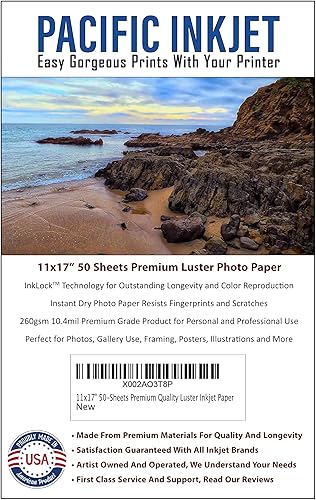 50 hojas de papel de impresión fotográfica de inyección de tinta de calidad profesional, 11 x 17 pulgadas, 9.17 oz/m² para impresiones fotográficas