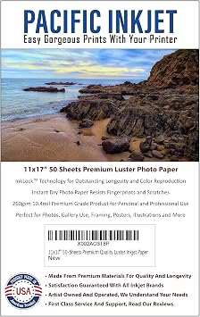 11x17 50 Sheets Professional Quality Luster Inkjet Photo Printing Paper 10.4mil 260gsm For Photo Prints with Your Inkjet Printer 11-x-17-inch
