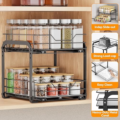 Miniatura 4 de Organizador de especias para gabinete, estante de especias vertical extraíble de 2 niveles, organización de especias de metal resistente para