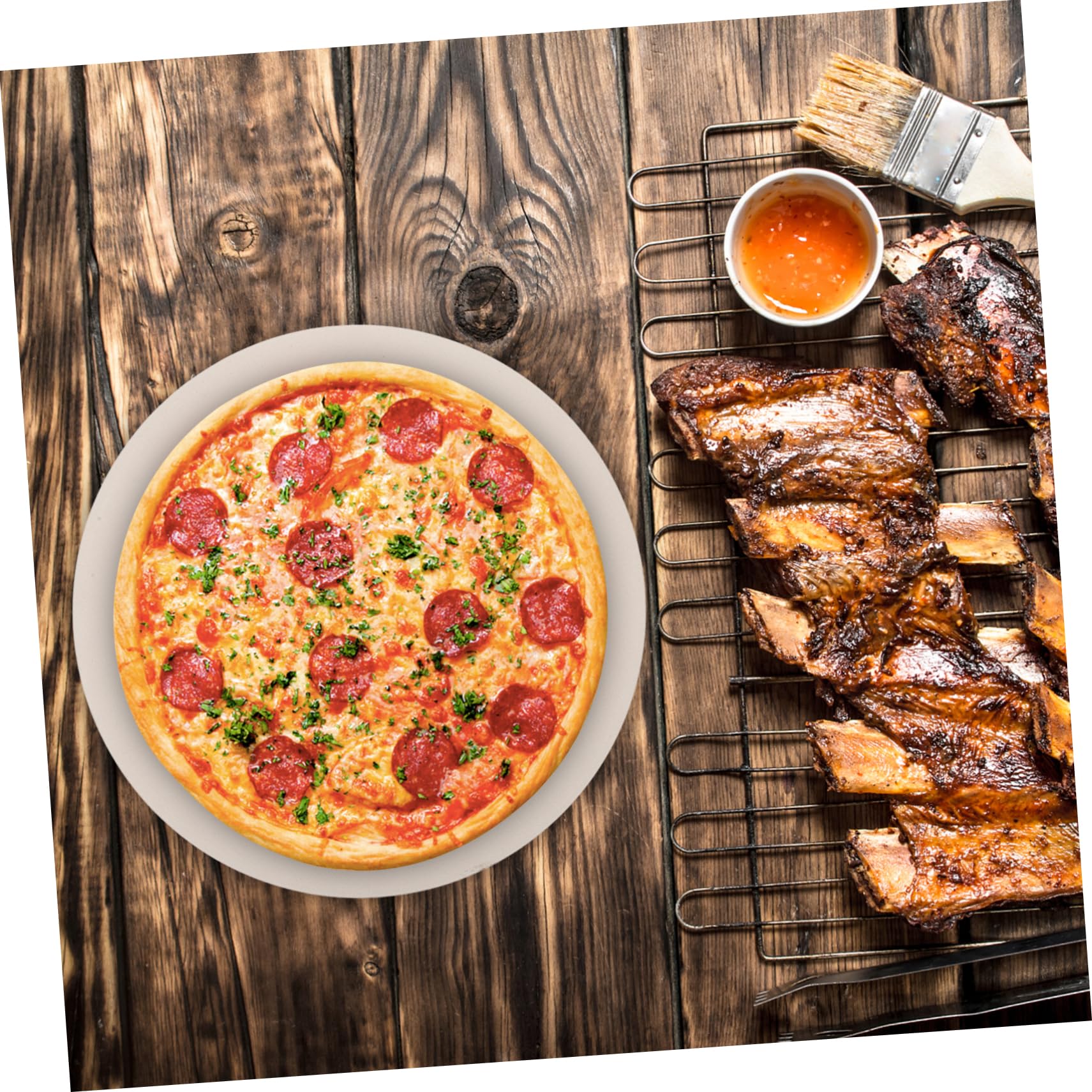 SOLUSTRE Runder Pizzastein aus Cordierit für Backofen und Grill Backzubehör für Pizza und Hitzebeständig und Feuchtigkeitsabsorbierend für Verschiedene Gerichte
