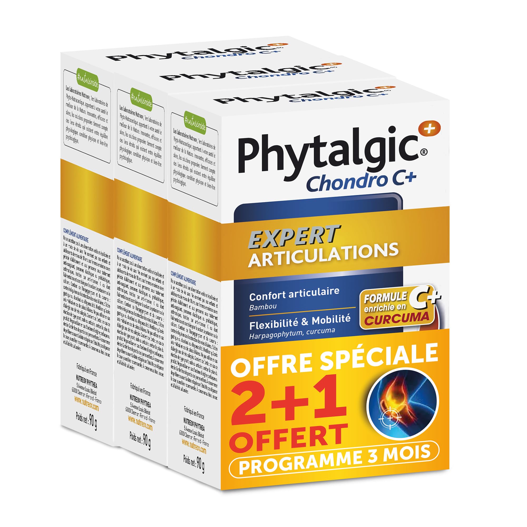 NUTREOV - Phytalgic+ Chondro C+ - Confort Articulaire, Flexibilité et Mobilité - Complément Alimentaire à Base d’Actifs d’Origine Naturelle - Fabrication Française - 180 Gélules