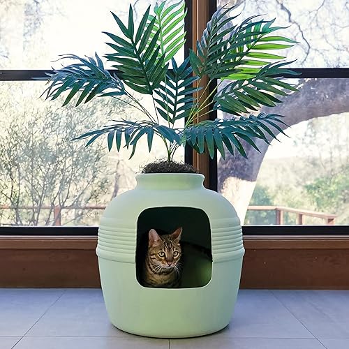 Miniatura 191 de Good Pet Stuff Kit original de caja de arena oculta y forro reutilizable, maceta redonda cerrada con plantas artificiales, sistema de filtro de olor