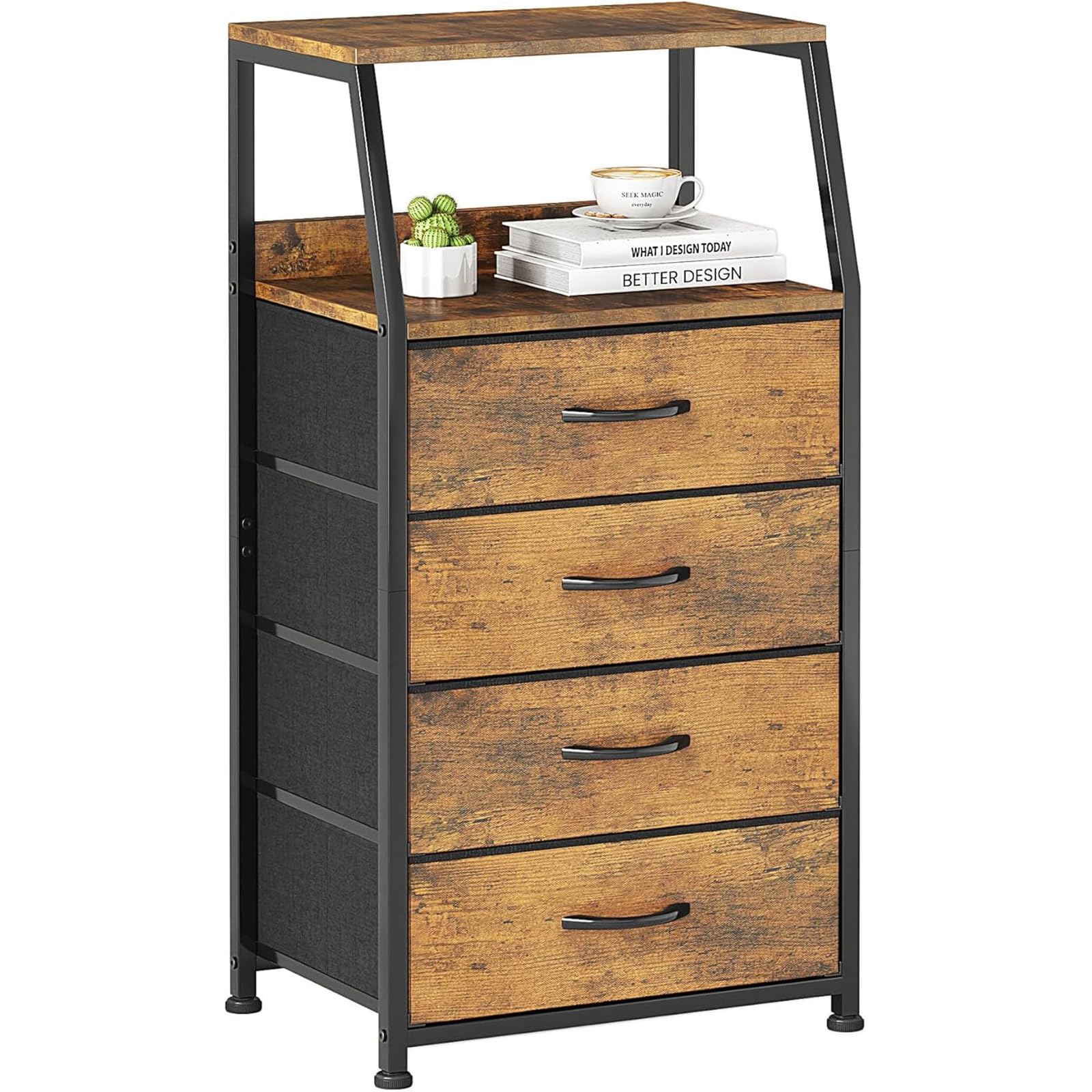 CAIYUN Comodino, tavolino, comodino con 4 cassetti, comodino, cassettiera per camera da letto, armadio, armadietto, facile da montare, stabile
