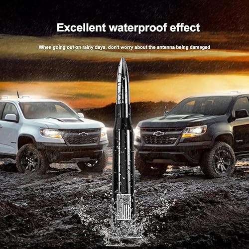 Vista 62 de Antena con válvula de neumático para automóvil y camión, antena corta universal de repuesto con bandera de EE. UU., accesorios para radio Plateado