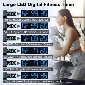CHKOSDA Digital Wall Clock with Large Display, 28.4LED 6-Digit Large Digital Clock with Adjustable Brightness, Multifunction Gym Clock with Countdown,Stopwatch and Workout Interval Timing (Blue)