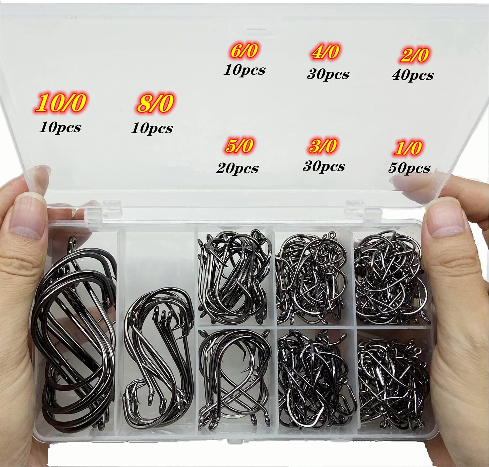 200Pcs/Box（Size:10/0... to...1/0 Strong Octopus Fishing Hooks, Forged Steel/Barded Design, Off-Set Point/Closed Eye, Strong/Sturdy, 10/0 8/0 6/0 5/0 4/0 3/0 2/0 1/0 Mixed Packaging