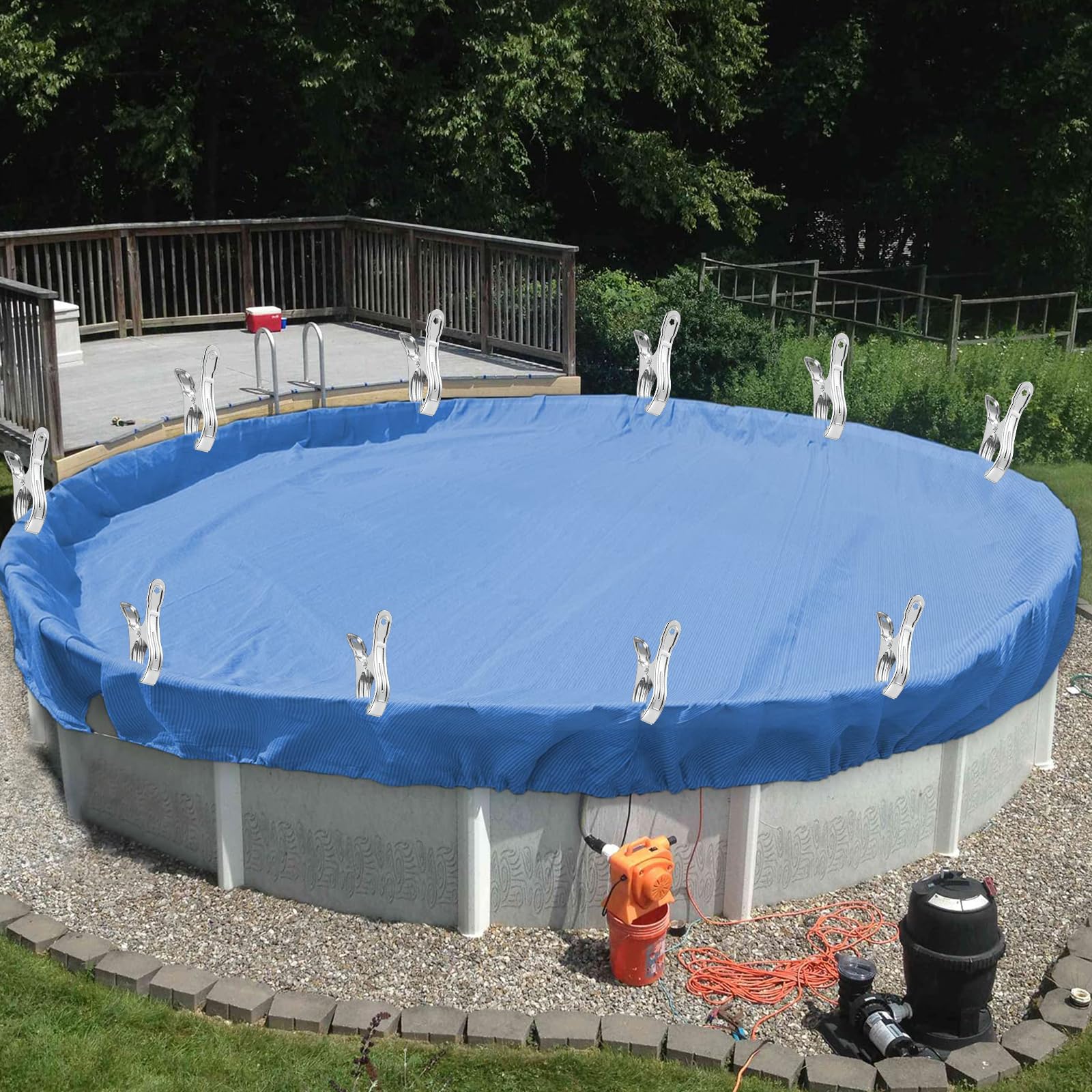15 pinzas para cubierta de piscina, pinzas para lona de acero inoxidable con fuerte fuerza de sujeción, clips de fijación, pinzas de piscina, abrazaderas de sujeción para piscinas sobre el suelo, lona