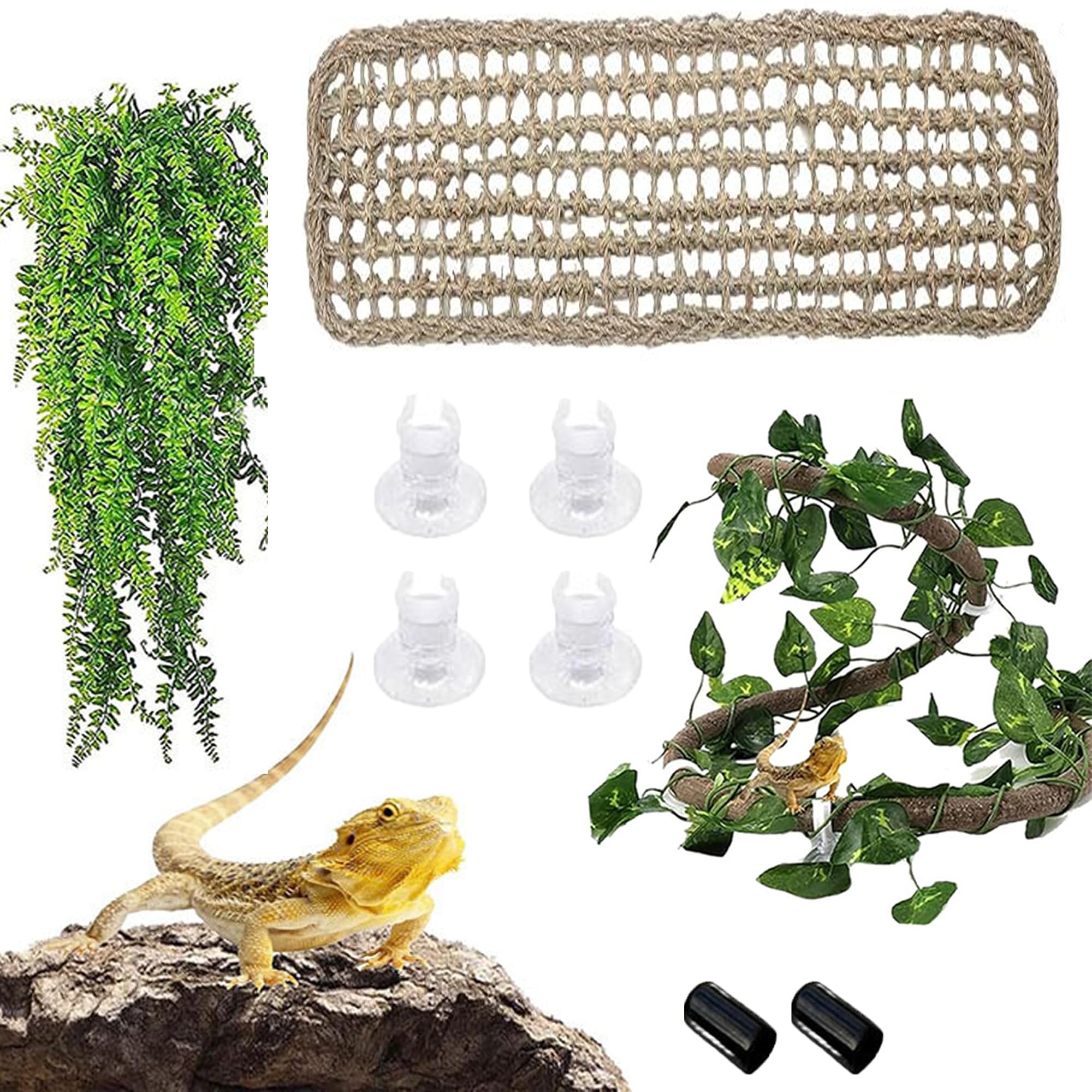 WSNDM Reptile Decoration, Hammock Reptile Hide Decor,Terrarium Hanging Plant Vines, Bearded Dragon Hammock Artificial Leaves, Lizard Tank Habitat Decor Accessories With Suction Cups
