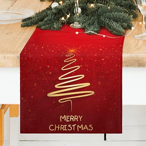 Miniatura 3 de Camino de mesa de árbol de Navidad, estilo granja, camino de mesa rojo de temporada de invierno, decoración de cocina para interiores y exteriores,