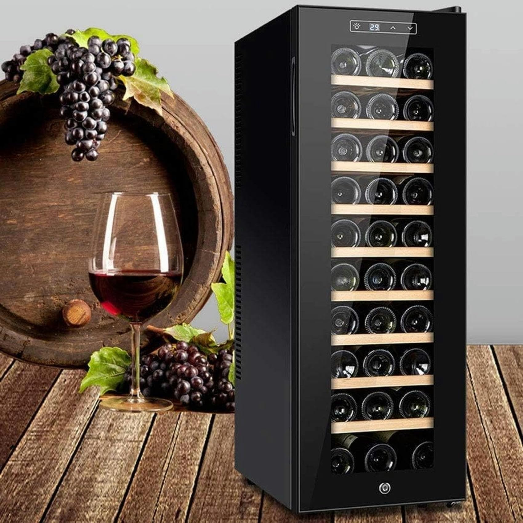 Gabinete con termostato Refrigerador de mostrador Independiente, Enfriador de Vino de Temperatura y Humedad Constante enfriado por Aire con Pantalla táctil Inteligente para vinos b