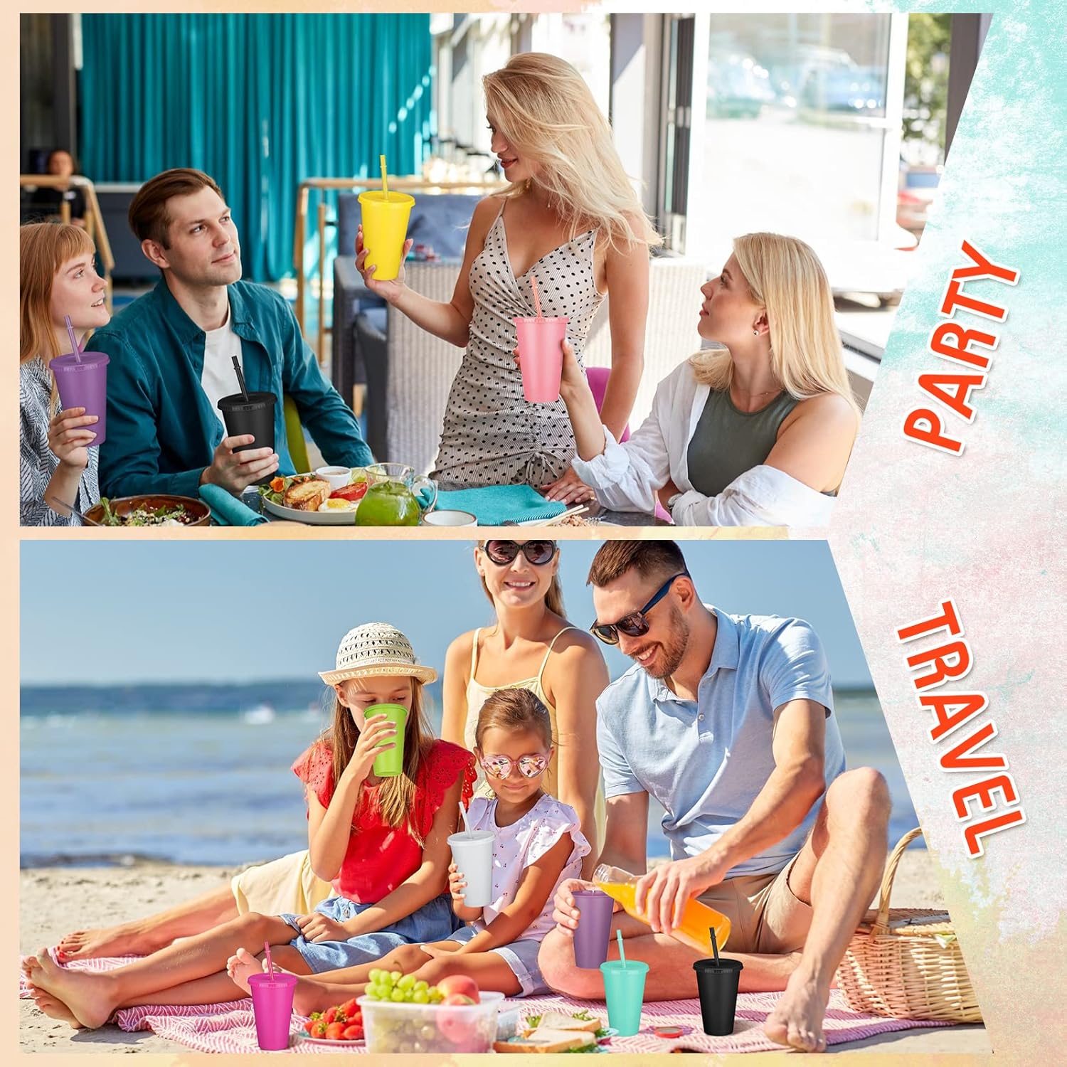 Remerry 80 Pcs Plastic Cups with Lids and Straws Reusable Tumblers Holiday Drink Coffee Cups with Lids for Birthday Christmas Party Favors Gifts, 16 oz(Multicolor) - Image 5