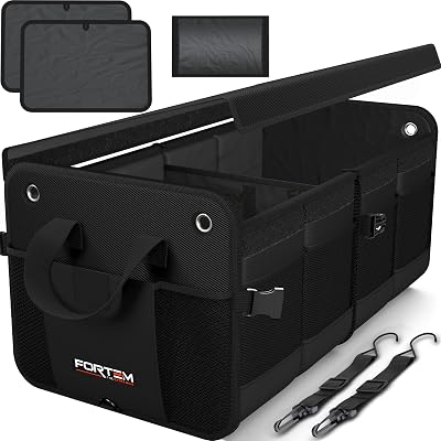 FORTEM Trunk Organizer For SUV Car Organizer and Storage, Collapsible Multi-Compartment Storage Bag Car Accessories for Women Men, 1680D Oxford, Non Slip Bottom, Adjustable Straps, Soft Cover (65L)