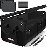 FORTEM SUV Trunk Organizer, Car Organizer, Collapsible Multi-Compartment Storage Bag for Car Accessories for Women Men, Non Slip Bottom, Adjustable Straps, Soft Cover 65L (Large, Black)