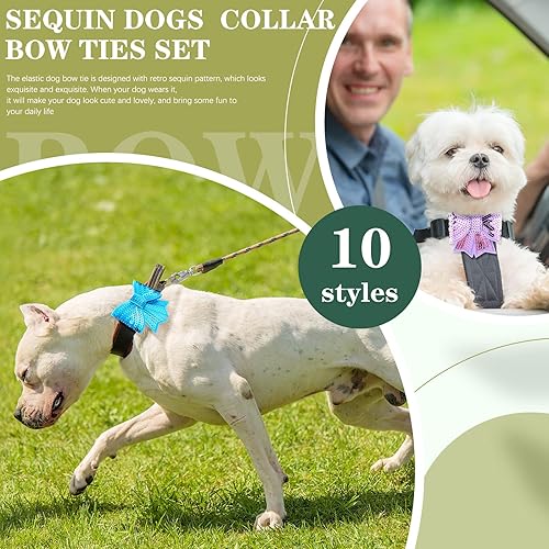 Miniatura 6 de Jutom 40 piezas de collar de lentejuelas para perros, corbatines de lentejuelas, collar de perro deslizante, corbatines extraíbles con bandas