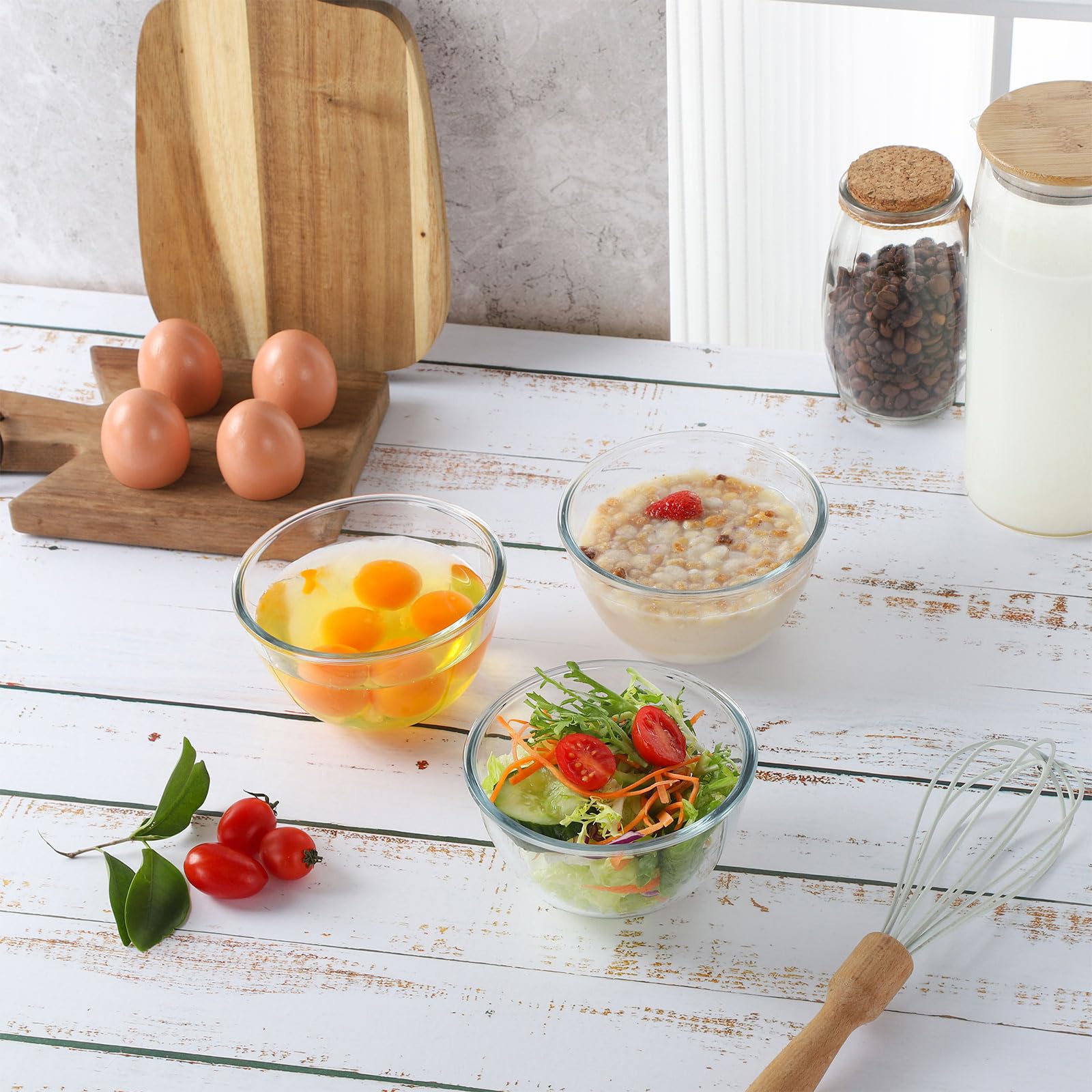 WHJY 3 Stück Müslischalen aus Glas, 12,7 cm, Glas-Rührschüsseln für Küche, Klarglas, Servierschalen für Salat, Nudeln, Suppe, Müsli