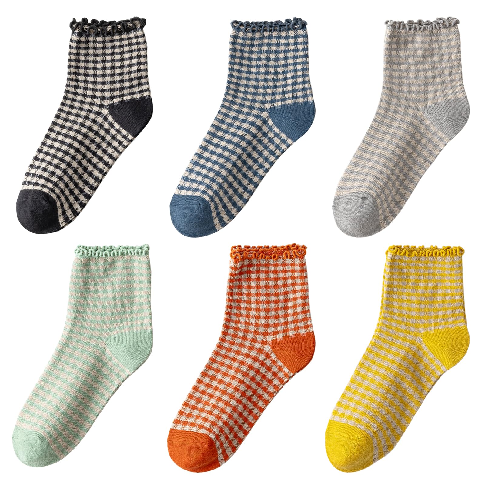 DarkCom Ruffle Socks Womens 6 Pairs Cute Ankle Lettuce Edge Frilly Crew Athletic Socks
